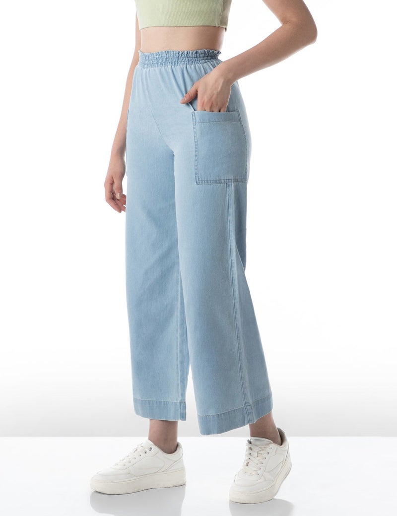 inkd Women's Wide Leg Jeans - High-Rise | 100% Cotton| Enzyme Wash | Elasticated Waistband | Jeans for Women - Image 1